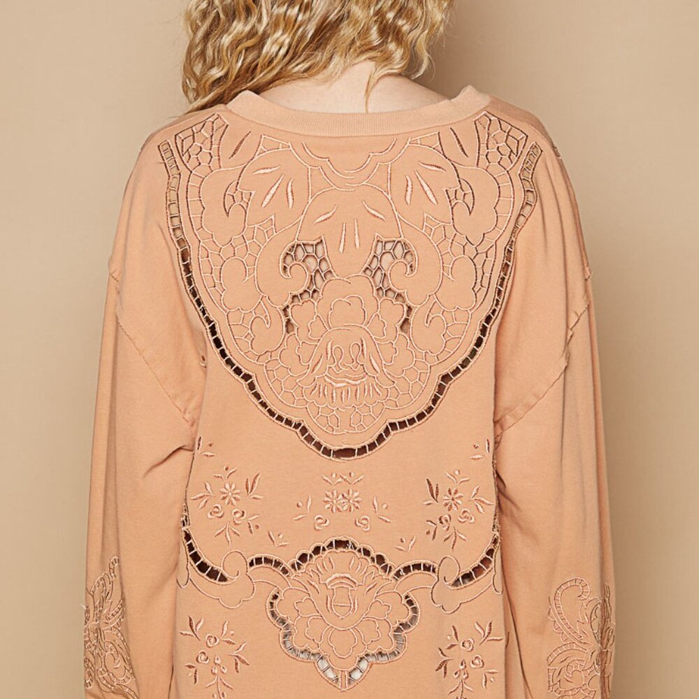 PTL1 round neck, balloon sleeve in french terry with cut out designs - Picture 2 of 4